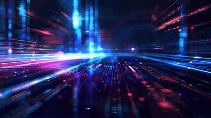 Abstract Digital Landscape with Neon Lights