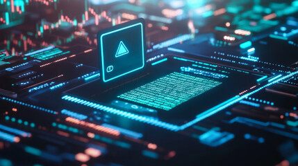 Obraz premium Abstract digital interface analyzing data trends and security threats in a high-tech environment at night