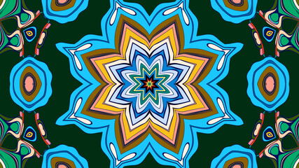 Abstract colorful psychedelic mandala kaleidoscope background pattern for a summer music festival