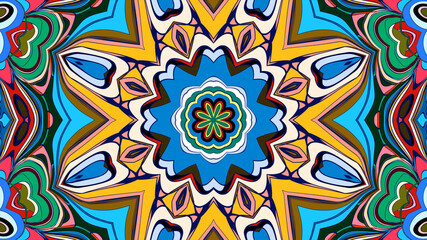 Abstract colorful psychedelic mandala kaleidoscope background pattern for a summer music festival