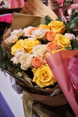 Bouquet of Yellow, Orange, and White Roses