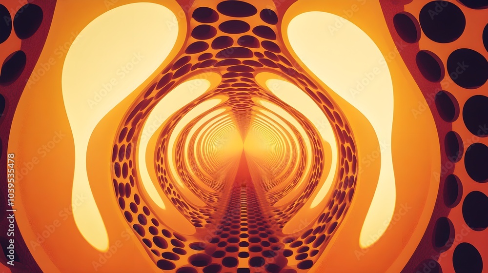 Poster abstract orange tunnel with circular pattern