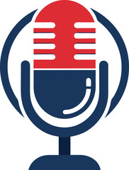 Podcast Microphone Icon: Bold Red and Blue Retro Microphone Design 