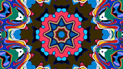 Abstract colorful psychedelic mandala kaleidoscope background pattern for a summer music festival