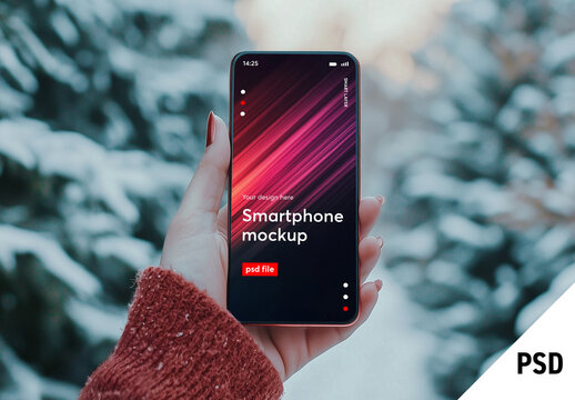 A woman holding a smartphone in a winter setting &ndash; ai generative
