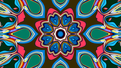 Abstract colorful psychedelic mandala kaleidoscope background pattern for a summer music festival