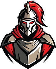 Spartan Warrior: A fierce and powerful spartan warrior in full armor, with a red plume helmet and intense gaze.  This illustration is perfect for branding, gaming, and sports. 
