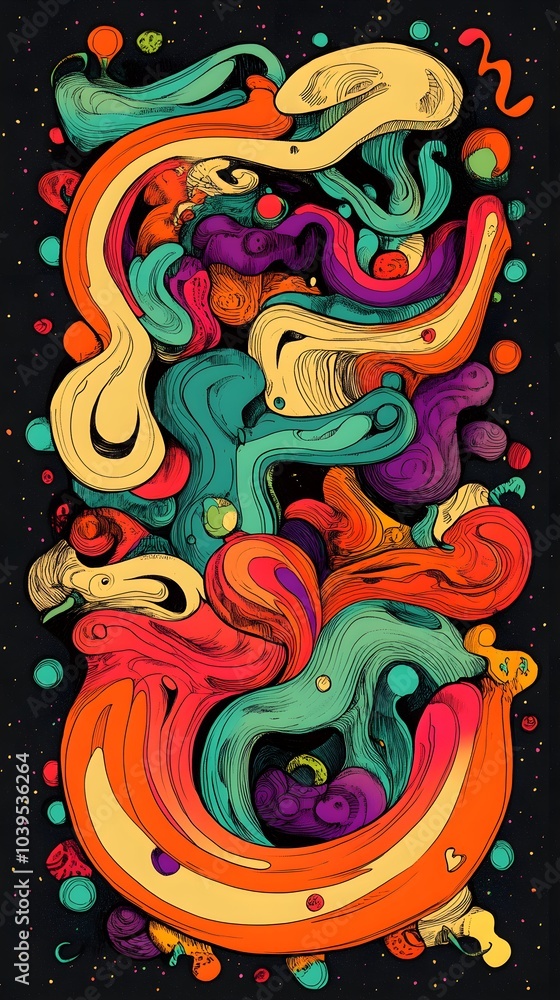 Poster abstract colorful swirls and shapes in space