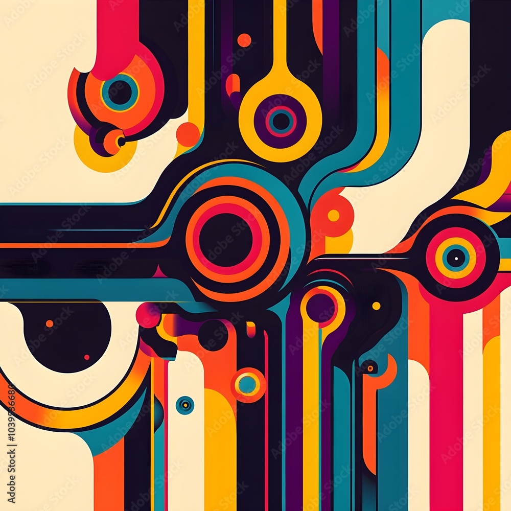 Poster abstract geometric pattern with colorful circles and lines