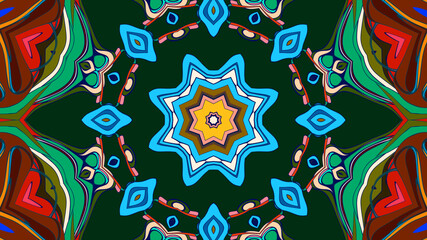 Abstract colorful psychedelic mandala kaleidoscope background pattern for a summer music festival
