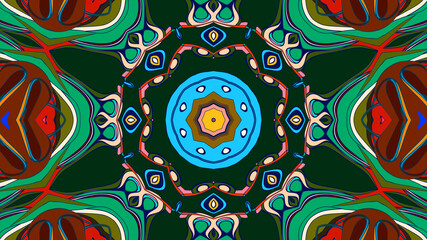 Abstract colorful psychedelic mandala kaleidoscope background pattern for a summer music festival