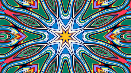 Abstract colorful psychedelic mandala kaleidoscope background pattern for a summer music festival