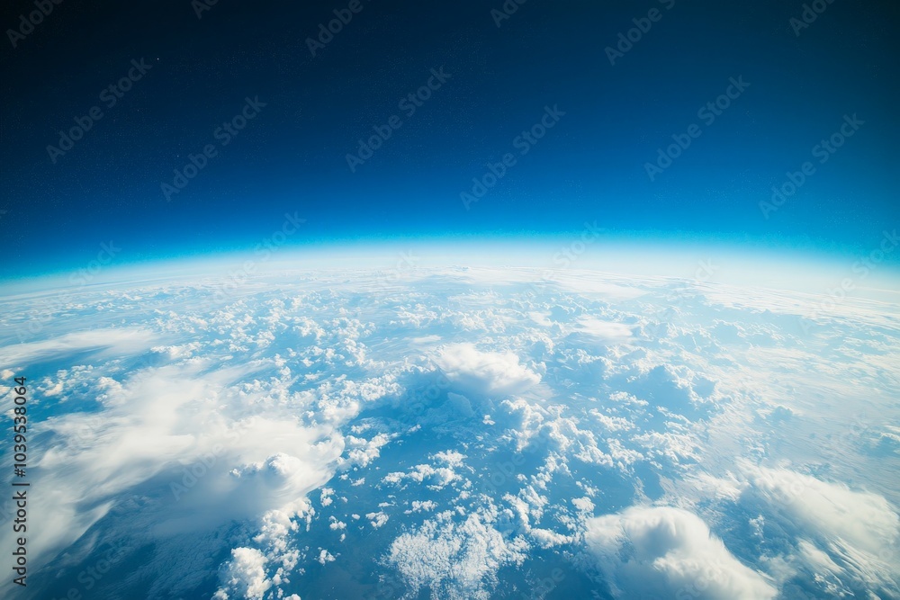 Poster an incredible image captured from high above the earth featuring swirling white clouds against a dee