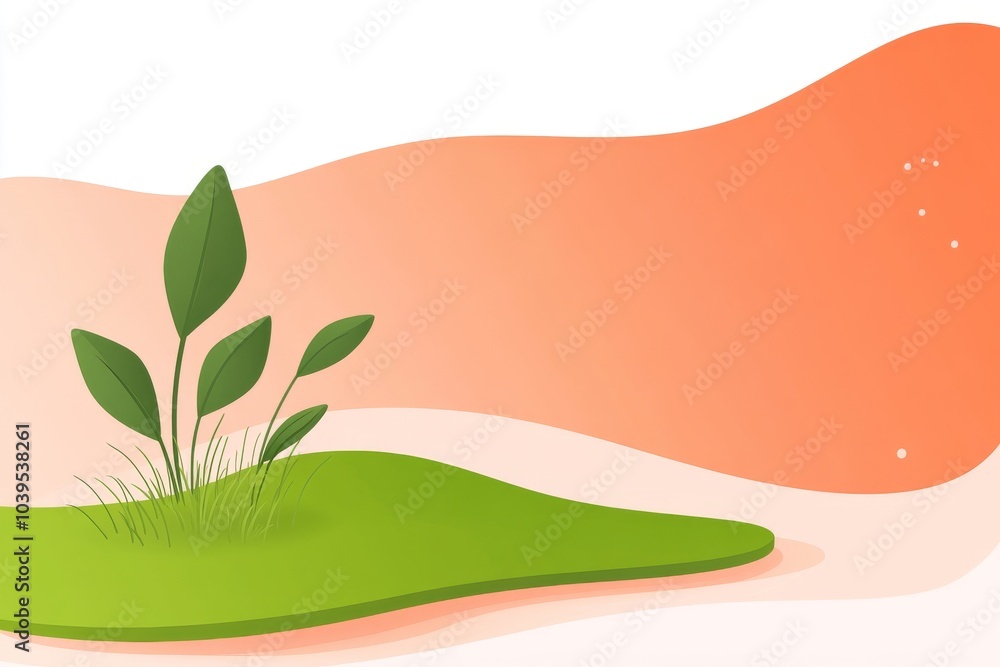 Aufkleber minimalist landscape with a single plant sprouting on a soft gradient background representing growth