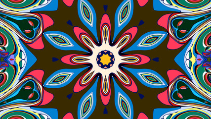 Abstract colorful psychedelic mandala kaleidoscope background pattern for a summer music festival