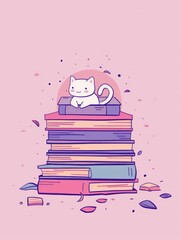 the image shows an illustration of a stack of books. cute illustrations