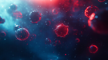 Virus Cells Floating at Microscopic Detail