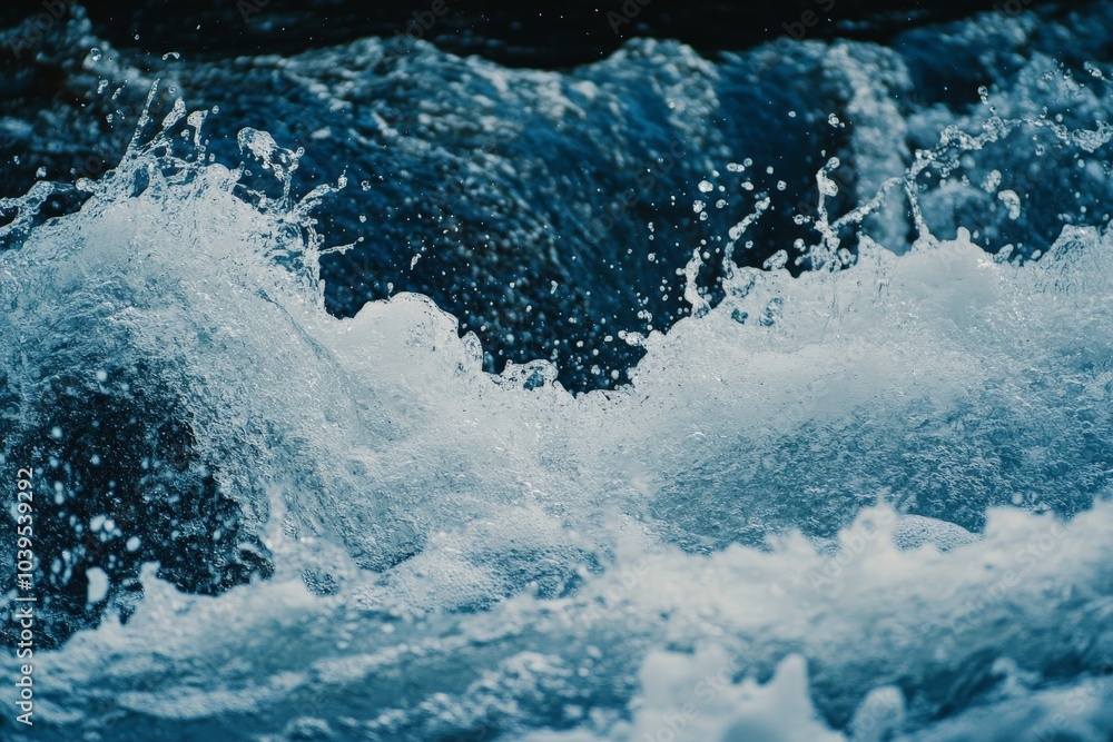 Aufkleber the image captures a powerful ocean wave crashing towards the viewer, highlighted by the swift force