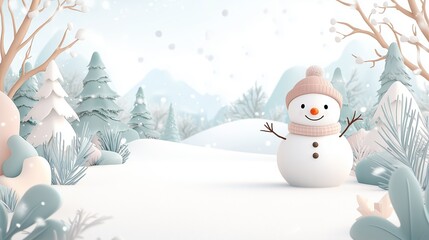 Cheerful snowman in winter scene