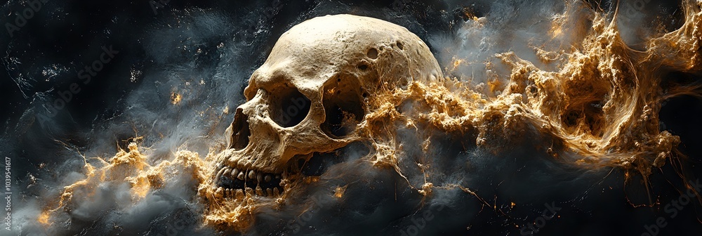 Aufkleber a striking and intense digital depicting a fiery,explosive skull in a dark,chaotic,and surreal envir