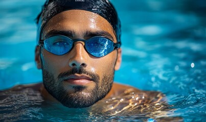 Professional male swimmer resting, Generative AI