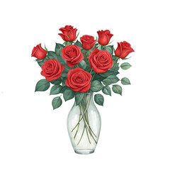 Minimalist watercolor red roses with isolated background, Red rose bouquet with isolated background, Realistic red rose arrangement with isolated background.
