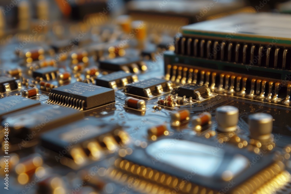Poster close up of an electronic circuit board showing the complexity of computer technology