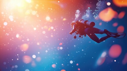Naklejka premium Underwater Diver in Vibrant Colorful Scene