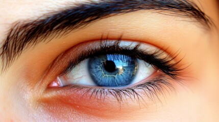 Obraz premium A tight shot of a blue eye, featuring a distinct red spot in its iris