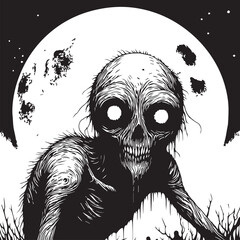 Fototapeta premium A ghost in a dark forest with a full moon in the background