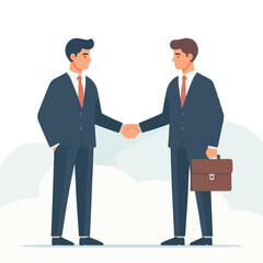 Two business partners handshaking in flat illustration