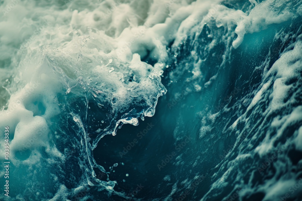 Poster A dynamic and powerful image of an ocean wave crashing, capturing the raw energy and unstoppable force of nature in its most magnificent form.
