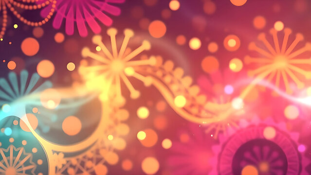 Colorful Diwali Background with Glowing Diyas and Decorations