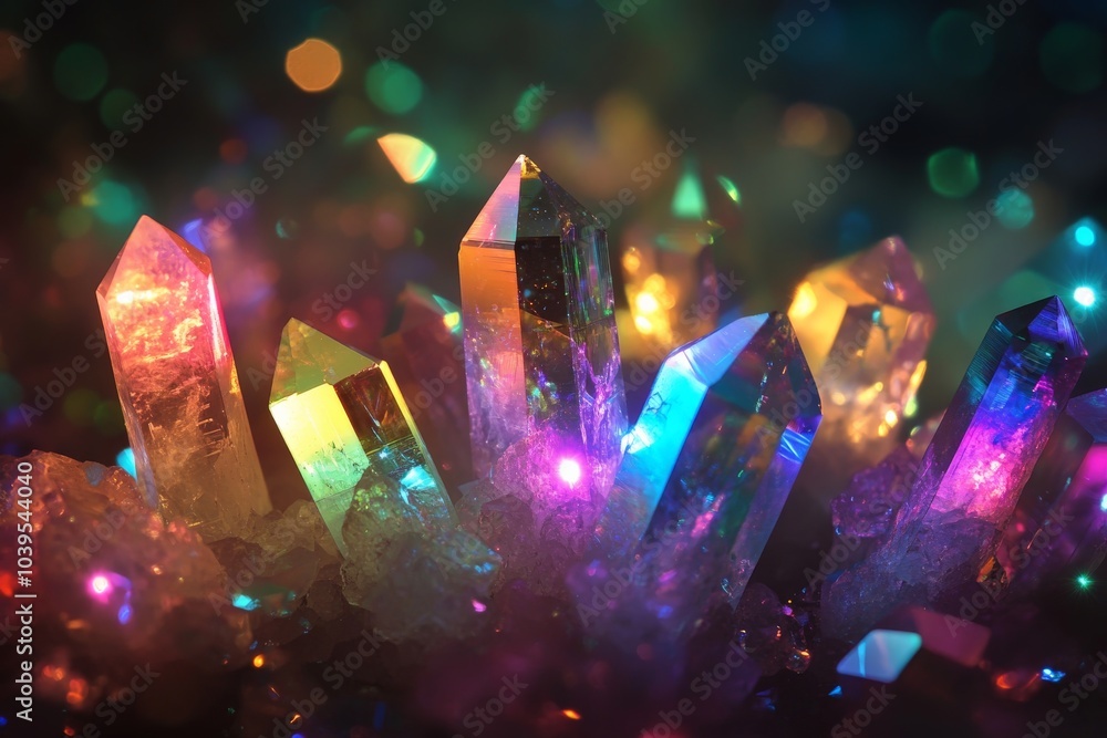 Poster a dazzling collection of crystals radiates a spectacular spectrum of colors, creating a mesmerizing 