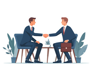 Obraz premium Two business partners handshaking in flat illustration