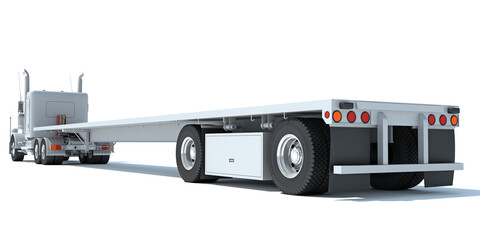 Truck with Flatbed Trailer 3D rendering on white background