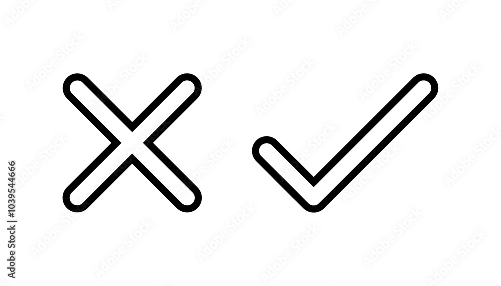 Poster check mark and cross line icon with simple and modern design