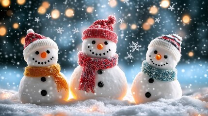 Fototapeta premium Cute snowman Christmas background with snowflake with copy space