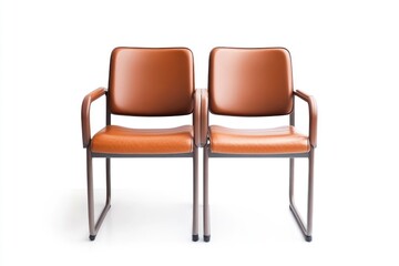 Two Brown Leather Chairs with Metal Frames