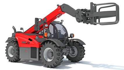 Wheel Loader heavy construction machinery 3D rendering on white background