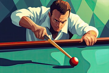Fototapeta premium A man about to take a shot on a green pool table