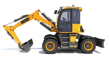 Wheel Loader construction machinery 3D rendering on white background