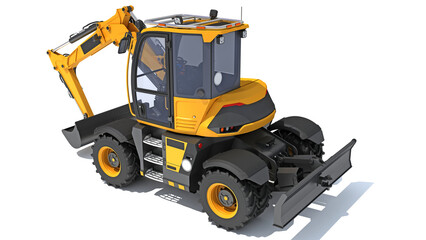 Wheel Loader construction machinery 3D rendering on white background