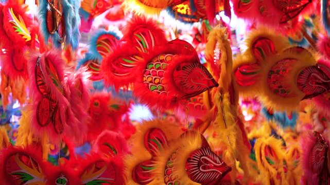 Decorated colorful lanterns hanging on a stand in the streets in Hang Ma street, Ha Noi city, Vietnam during Mid Autumn Festival.