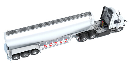 Heavy truck with tank trailer 3D rendering on white background