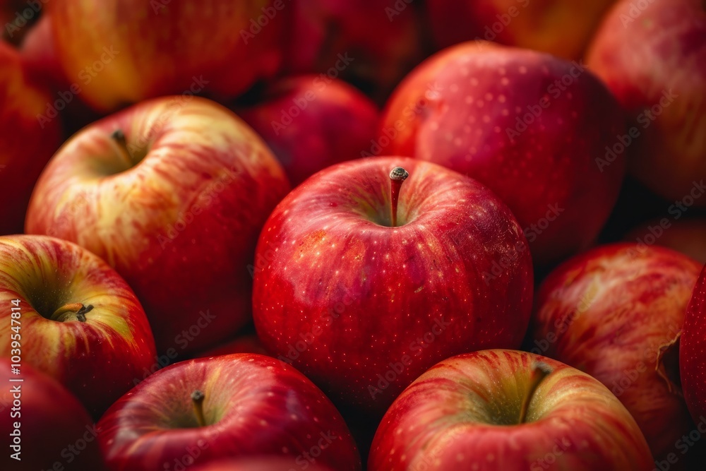 Poster close up of ripe red and yellow apples creating a beautiful textured background