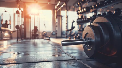 Close-up of a Barbell in a Well-Lit Gym