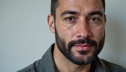 Obraz premium Bearded Man with Serious Expression in Close-Up