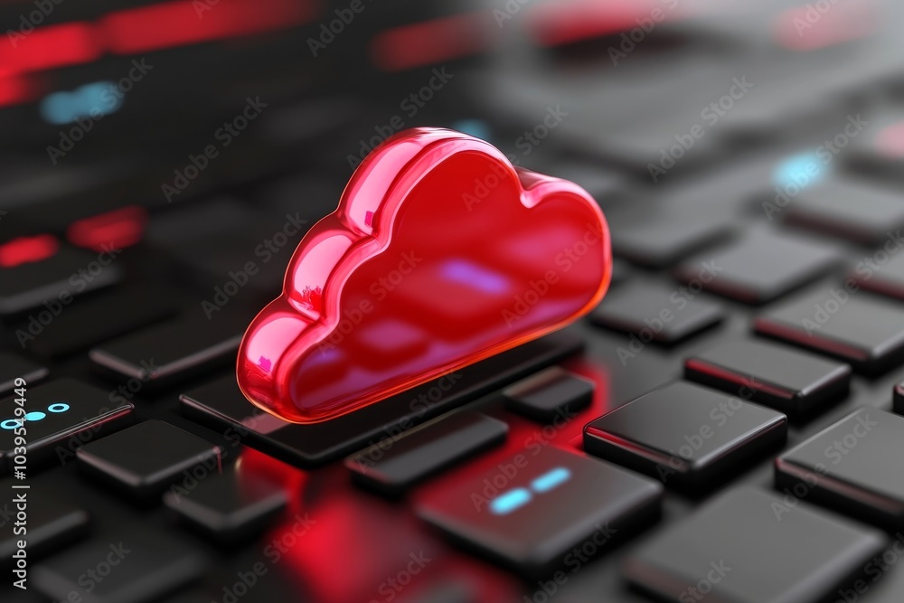 Aufkleber cloud computing concept. red cloud on keyboard.