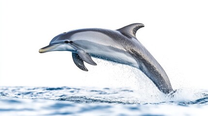 Fototapeta premium Dolphin Isolated. Grey Bottlenose Dolphin Jumping on White Background
